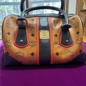 Authentic Preowned MCM Cognac Visetos Coated Canvas Heritage Boston Bag